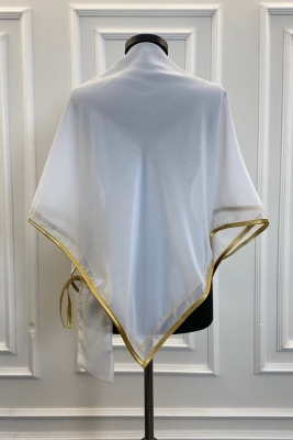 Kırık Beyaz Şifon Lüks Damat Omuz Örtüsü Şalı, Sade Model, Sağdıç Nedime Kına Asker Şalı Duvağı