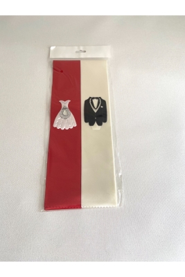 Kırmız Krem Takı Kurdele Kuşağı Gelin Damat Düğün Kına Gecesi Malzemesi