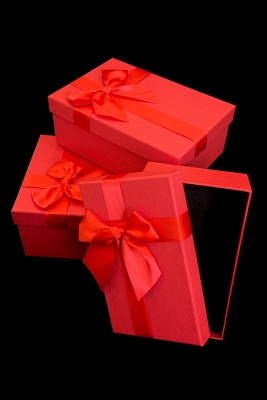 Kırmızı 3'lü Takım Dikdörtgen Saten Kurdeleli Hediye Kutusu, Gelin Damat Çeyiz Bohça Kolisi