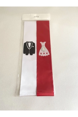 Kırmızı Beyaz Takı Kurdele Kuşak Gelin Damat Düğün Kına Gecesi Malzemesi