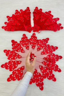 Kırmızı Büyük Boy Gelin Damat Mendili Parlak Taşlı Düğün Halay Nedime Nişan Kına Sünnet Bride Mendil