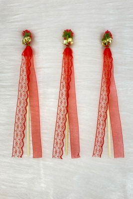 Kırmızı Çubuk Gelin Nedime Zili Tefi Kına Düğün Sünnet Defi Cipso Kurdele Süslemeli 10 Adet