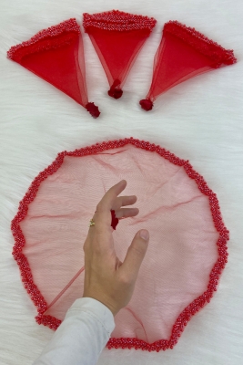 Kırmızı Gelin Damat Halay Mendili, Cam Boncuk Ve İncili, Kına Gecesi Bride Düğün Nedime Söz Nişan