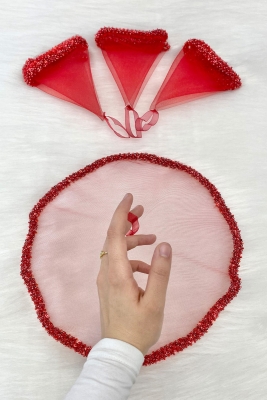 Kırmızı Gelin Damat Halay Mendili, Cam Boncuk Ve İncili, Kına Gecesi Bride Düğün Nedime Söz Nişan