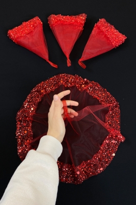 Kırmızı Gelin Damat Mendili, Geniş Pullu Ve İncili, Düğün Halay Nedime Söz Nişan Kına Sünnet Mendil