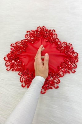 Kırmızı Gelin Damat Mendili, Halay El Mendili, Pullu Boncuklu, Düğün Kına Sünnet Söz Nişan