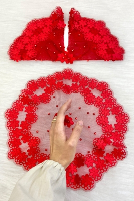 Kırmızı Gelin Damat Mendili, İnci Detaylı Düğün Halay Nedime Söz Nişan Kına Sünnet Bride Mendil