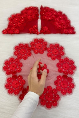 Kırmızı Gelin Damat Mendili, Inci Detaylı Düğün Halay Nedime Söz Nişan Kına Sünnet Bride Mendil