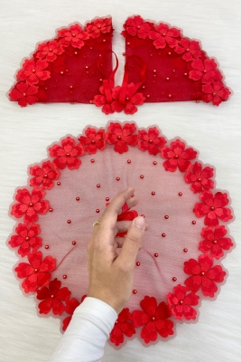 Kırmızı Gelin Damat Mendili, İnci Detaylı Düğün Halay Nedime Söz Nişan Kına Sünnet Bride Mendil