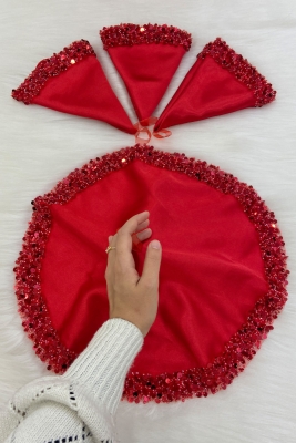 Kırmızı Gelin Damat Mendili, Işıl Işıl Pul Detaylı Düğün Halay Nedime Söz Nişan Kına Sünnet Mendil