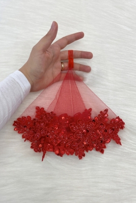 Kırmızı Gelin Damat Mendili, Işıl Işıl Pul Ve Boncuk İşlemeli, Düğün Kına Sünnet Söz Nişan Halay