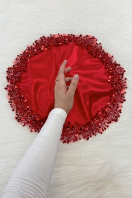 Kırmızı Gelin Damat Mendili, Işıl Işıl Pul Ve Boncuk İşlemeli, Düğün Kına Sünnet Söz Nişan Halay