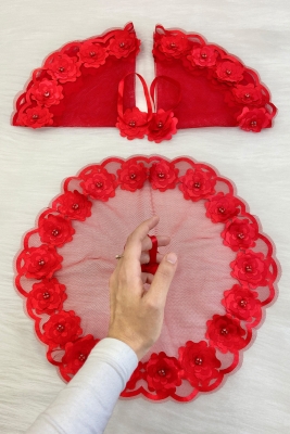 Kırmızı Gelin Damat Mendili Parlak Taş Detaylı Düğün Halay Nedime Söz Nişan Kına Sünnet Bride Mendil