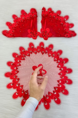 Kırmızı Gelin Damat Mendili Parlak Taş Detaylı Düğün Halay Nedime Söz Nişan Kına Sünnet Bride Mendil