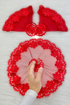 Kırmızı Gelin Damat Mendili Parlak Taş Detaylı Düğün Halay Nedime Söz Nişan Kına Sünnet Bride Mendil