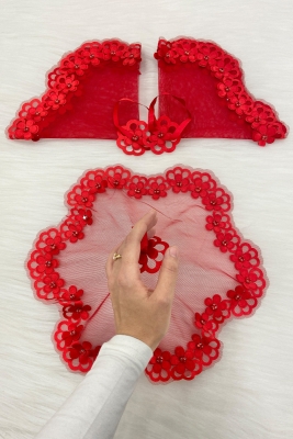 Kırmızı Gelin Damat Mendili Parlak Taş Detaylı Düğün Halay Nedime Söz Nişan Kına Sünnet Bride Mendil