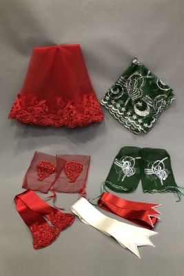 Kırmızı Gelin Duvağı Damat Örtüsü ve Takı Kurdele Seti