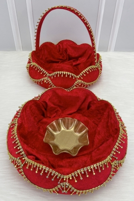 Kırmızı Gelin Kına Gecesi Tepsi Sepet Takımı, Kadife Parlak Taş Süslemeli, Nişan, Nikah, Düğün, Söz