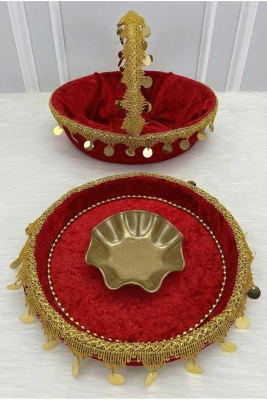 Kırmızı Gelin Kına Gecesi Tepsi Ve Sepeti, Gold Pullu Ve Güpürlü Kadife, Düğün, Sünnet, Nişan, Söz