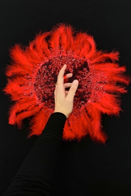 Kırmızı Gelin Mendili, Cam Boncuk Ve Tüy Süslemeli, Damat Düğün Kına Sünnet Nişan Bride Söz Nedime