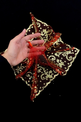 Kırmızı Gelin Mendili, Düğün Halay Kına Sünnet Damat Mendili, Gold Pul Sim Baskılı 5 Adet