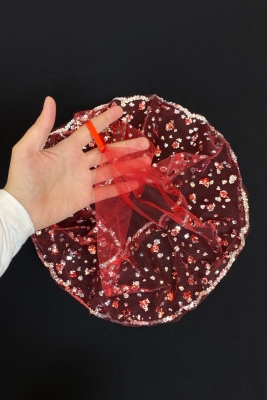 Kırmızı Gelin Mendili, Düğün Halay Mendili, Gümüş Pul Sim Kırmızı Mekik Baskılı Kına Mendili 5 Adet