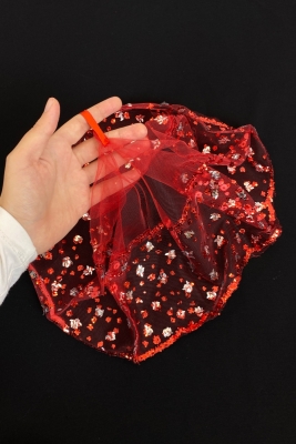 Kırmızı Gelin Mendili, Düğün Halay Mendili, Kırmızı Pul Sim Gümüş Mekik Baskılı Kına Mendili 5 Adet