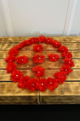 Kırmızı Gelin Damat Mendili Üç Boyutlu Lazer Çiçek Ve Parlak Taşlı Düğün Kına Sünnet Söz Nişan Halay