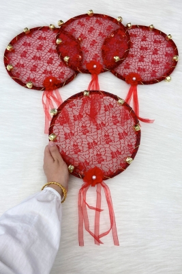 Kırmızı Gelin Nedime Tefi Dantel, 3D Çiçek Süslemeli, Düğün Kına Gecesi Sünnet Bride To Be, 1 Adet