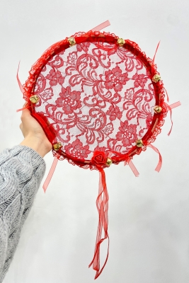 Kırmızı Gelin Nedime Tefi Dantel 3D, Düğün Kına Gecesi Sünnet Bekarlığa Veda Bride To Be, 30cm 1Adet