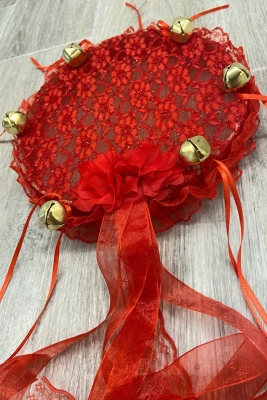 Kırmızı Gelin Nedime Tefi Dantel 3d Süslemeli, Düğün Kına Sünnet Bride To Be