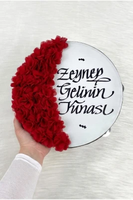 Kırmızı Gelin Tefi 30 Cm, Kaligrafi Ve Lazer Çiçek Süslemeli, Düğün Sünnet Kına Nedime Nikah Nişan Söz Bride Parti Bekarlığa Veda Partisi Gelin Damat