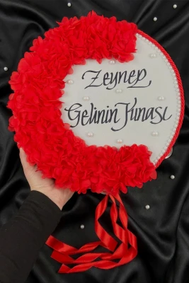 Kırmızı Gelin Tefi, Kordonlu İncili Ve Lazer Çiçek Süslemeli 30cm, Düğün Sünnet Kına Gecesi Nedime Nikah Nişan Söz Bride Parti Tefi Gelin Damat Bekarl