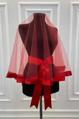 Kırmızı Geniş Biyeli Kına Duvak Seti Gelin Duvak Seti Kına Gecesi Düğün Nikah