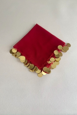 Kırmızı Gold Lüks Şifon Halay Mendili 1 Adet