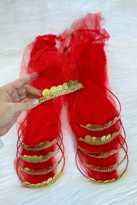 Kırmızı Gold Paralı Tüllü Nedime Taç, Gelin Kına Gecesi Düğün Bride Bekarlığa Veda Partisi Sünnet