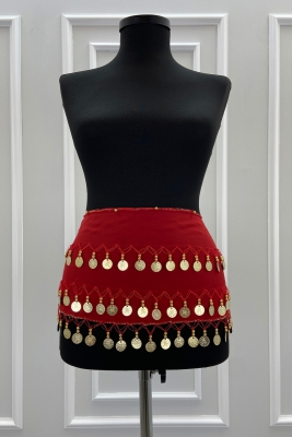 Kırmızı Gold Şakira Oryantal Dansöz Dans Kemeri Pullu Zilli Kına Oyun Eğlence Düğün Shakira Kemer