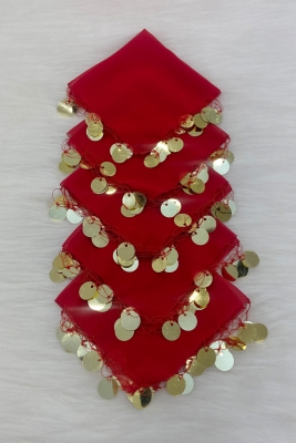 Kırmızı Gold Şifon Halay Mendili 10 Adet, Gelin Damat Düğün Kına Sünnet Nişan Bride