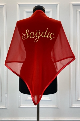 Kırmızı Gold Şifon Sağdıç Omuz Örtüsü Şalı, Damat Sağdıç Asker Kına Örtüsü