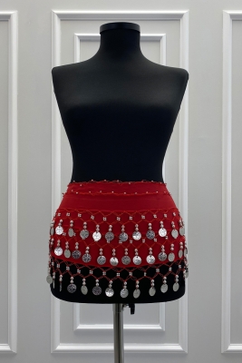 Kırmızı Gümüş Şakira Oryantal Dansöz Dans Kemeri Pullu Zilli Kına Oyun Eğlence Nedime Düğün Shakira