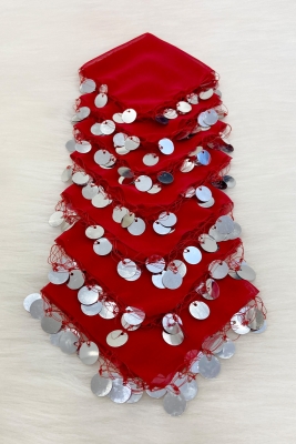 Kırmızı Gümüş Şifon Halay Mendili 1 Adet, Gelin Damat Düğün Kına Sünnet Nişan Bride