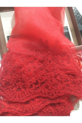 Kırmızı Güpürlü Gelin Duvak Eldiven Kuşak Tam Set Gelin Örtüsü