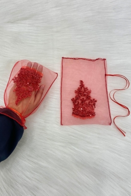 Kırmızı Işıl Işıl Güpürlü Gelin Eldiveni, Kına Eldiveni Düğün Kına Gecesi Bekarlığa Veda Nikah Bride