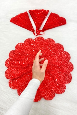 Kırmızı Işıl Işıl Pullu Gelin Damat Mendili, Pul Payet Detaylı, Düğün Kına Sünnet Söz Nişan Bride