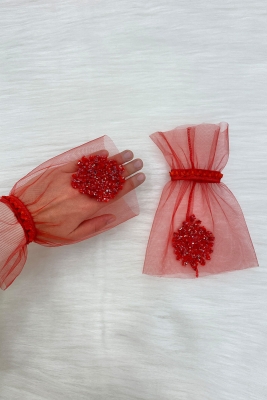 Kırmızı Kristal Cam Boncuk Gelin Eldiveni, Düğün Kına Gecesi Bekarlığa Veda Nikah Bride Söz