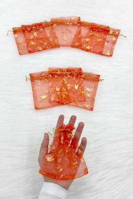 Kırmızı Laleli Kına Çerez Nişan Hediye Kesesi 50 Adet Ölçü 12x14cm, Nikah Düğün Bride Mevlüt Sünnet