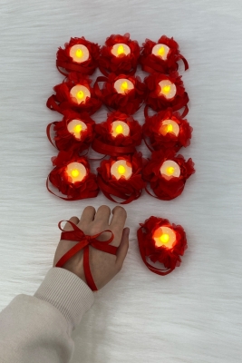 Kırmızı Ledli Kına El Mumu, Düğün, Nedime, Bride, Sünnet, Led Işıklı, Tealight Mum Pilli 12 Adet