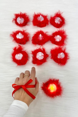 Kırmızı Ledli Kına El Mumu, Düğün, Nedime, Bride, Sünnet, Led Işıklı, Tealight Pilli Tüylü 12 Adet