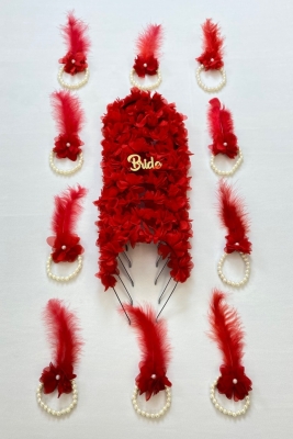 Kırmızı Nedime Bilekliği 5 Adet, Nedime Tacı(METAL) 5 Adet, Bekarlığa Veda Partisi, 11 Parça Set