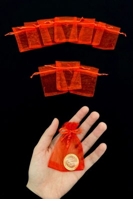 Kırmızı Organze Şeffaf Kese, Kına Düğün Çerez Kuruyemiş Altın Takı Söz Hediye, 50 Adet Ölçü 7x9cm